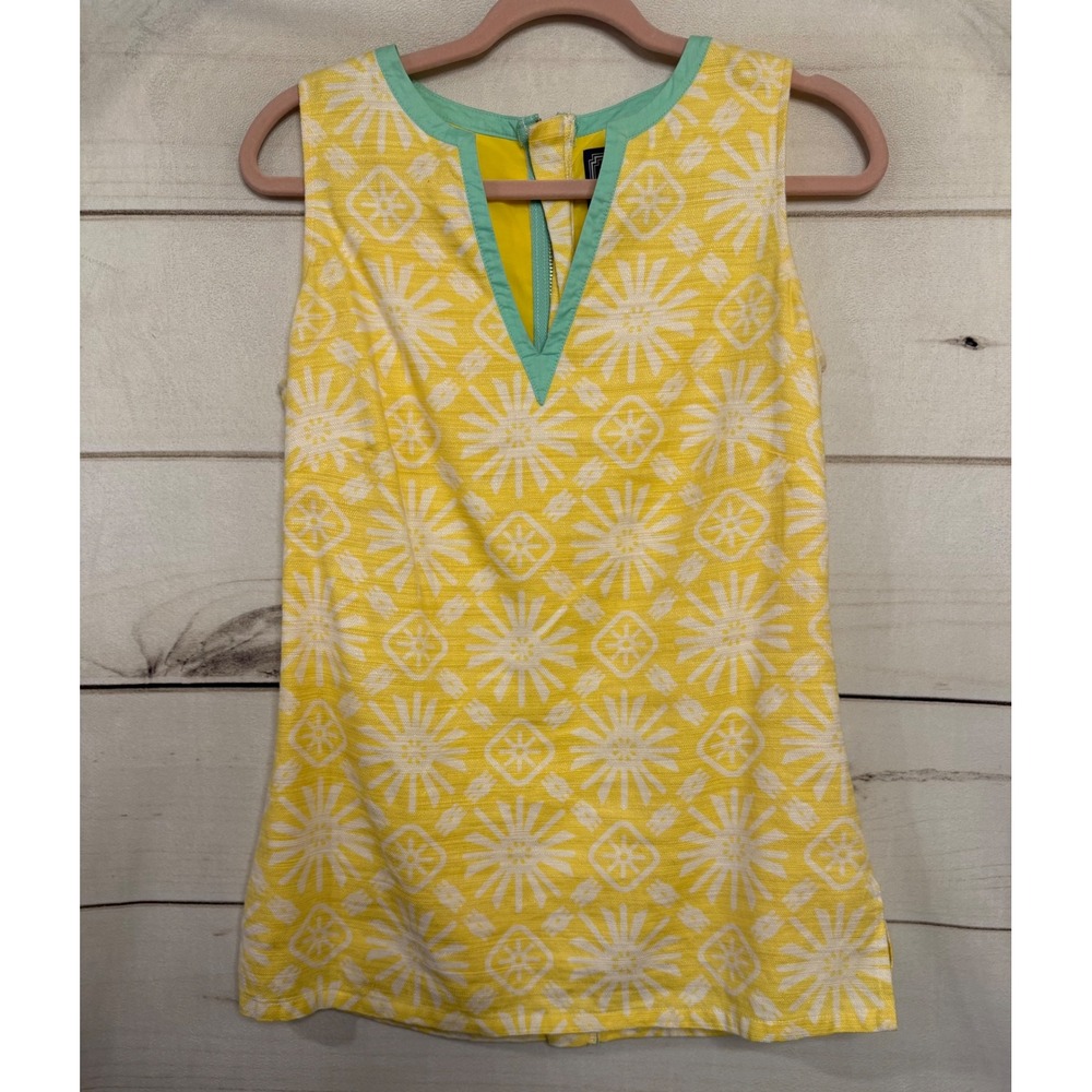 STS‎ Sail to Sable Yellow White Geometric Print Sleeveless V-Neck Dress Size S
